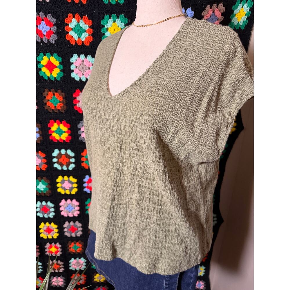 Sage Green Crinkle Textured V Neck Top Women’s Plus Size 18 NEXT